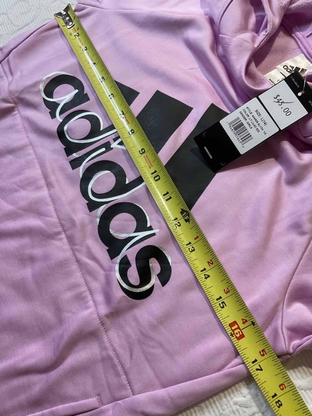adidas Girls Lilac Pullover Hoodie with Black Logo. NWT Size 14/Large - Picture 7 of 8